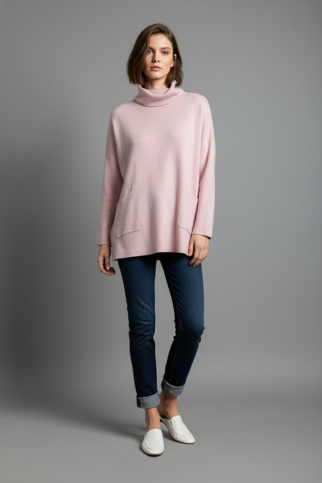 Made in Italy Polo Neck Split Hem Jumper