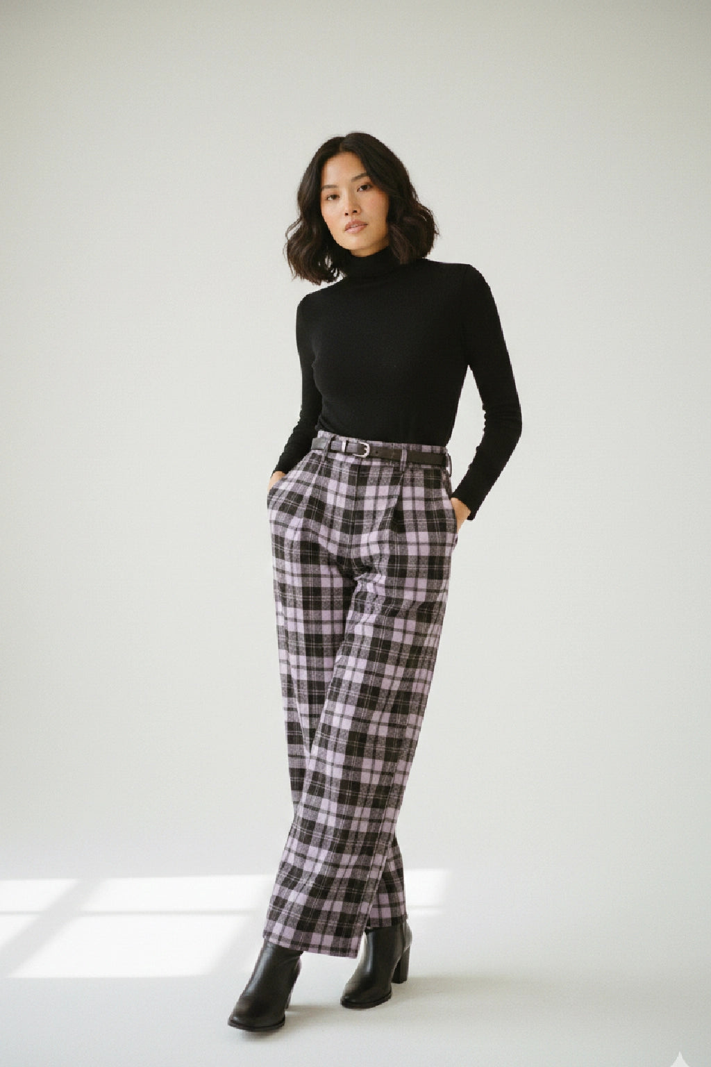 Brushed Cotton Plaid Palazzo Pants