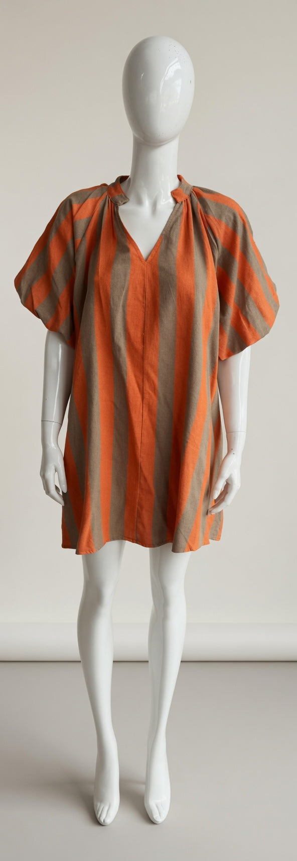 Stripe V Neck Balloon Sleeve Dress