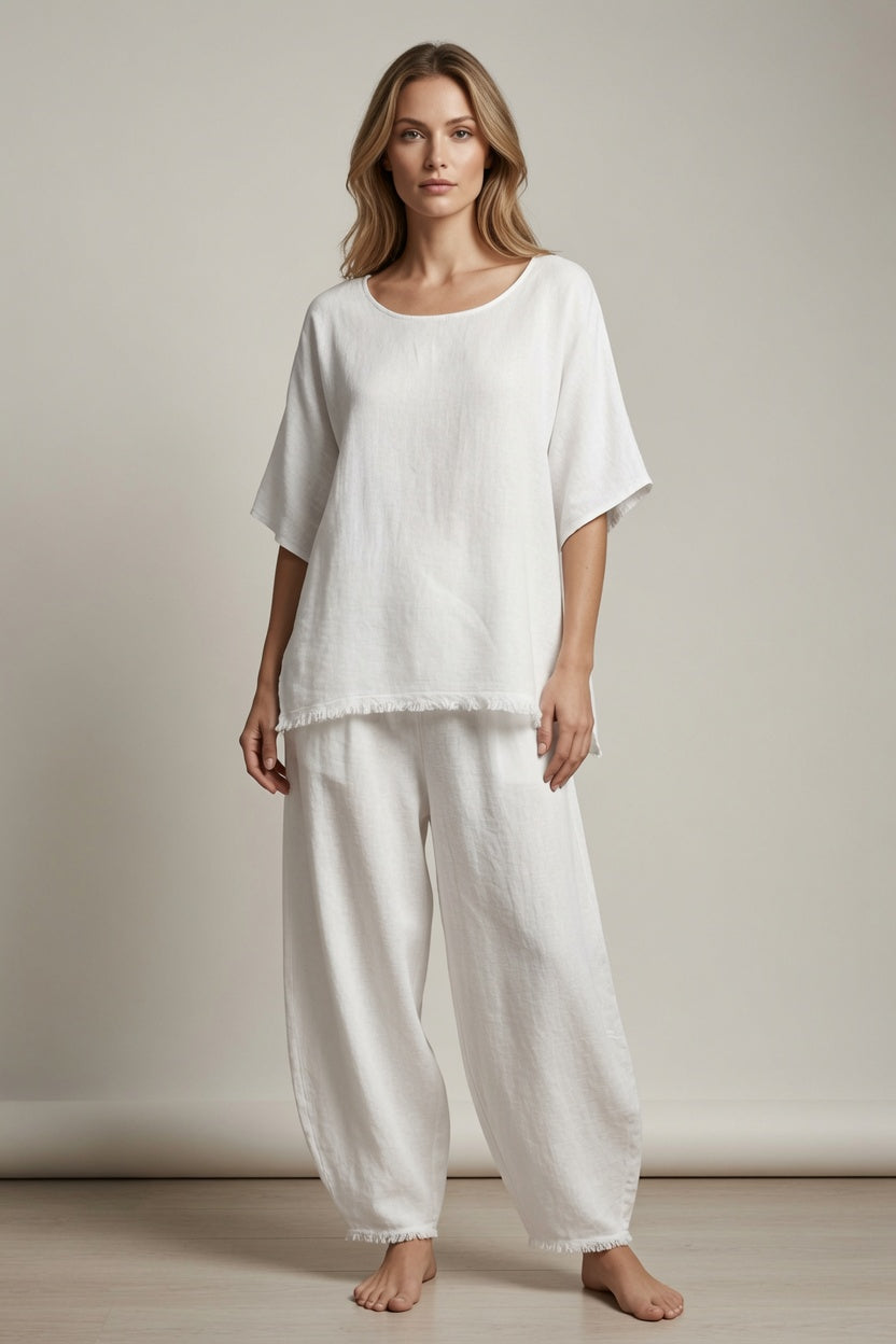 Linen Frey Hem Batwing Top