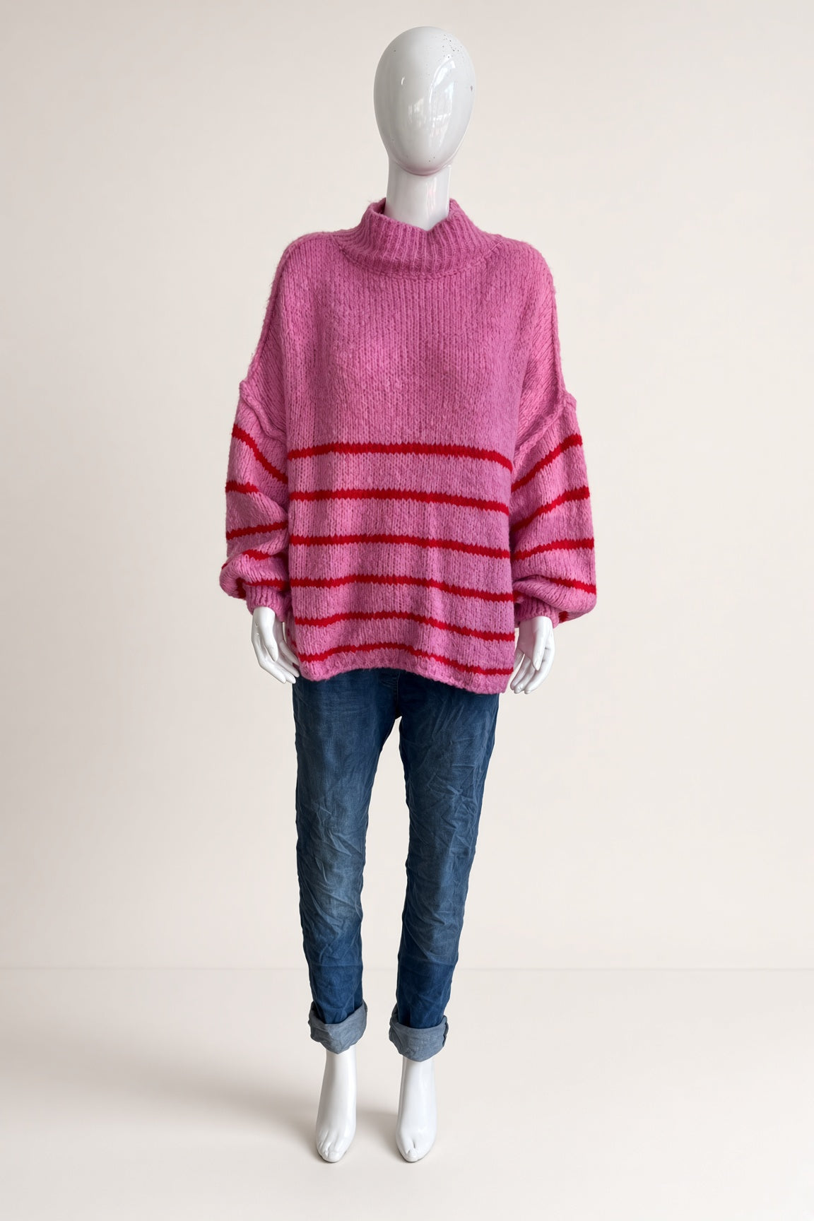 Wool Stripe Balloon Sleeve Jumper