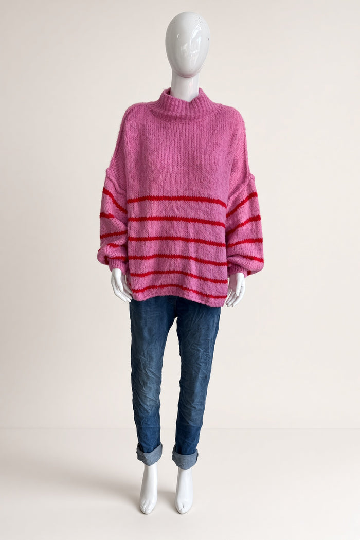 Wool Stripe Balloon Sleeve Jumper