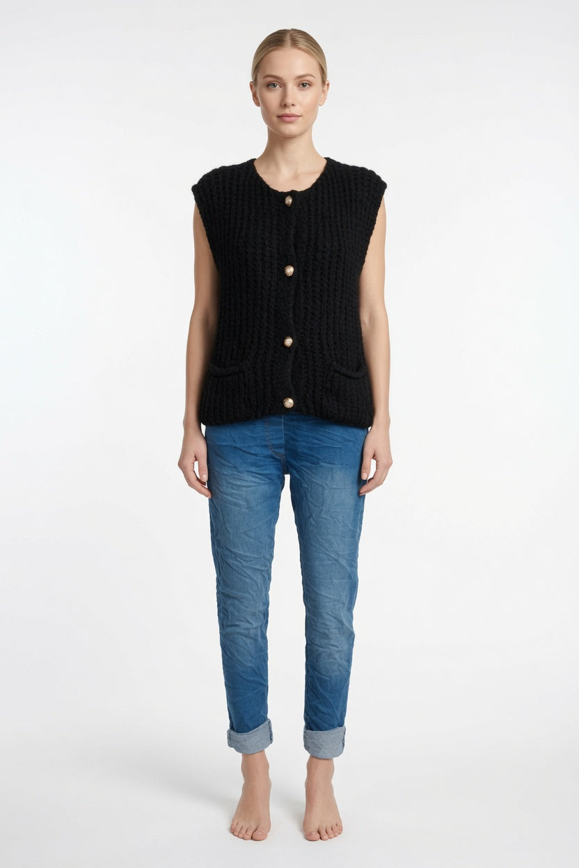 Ladies Sleeveless Cardigan Gilet with Pockets