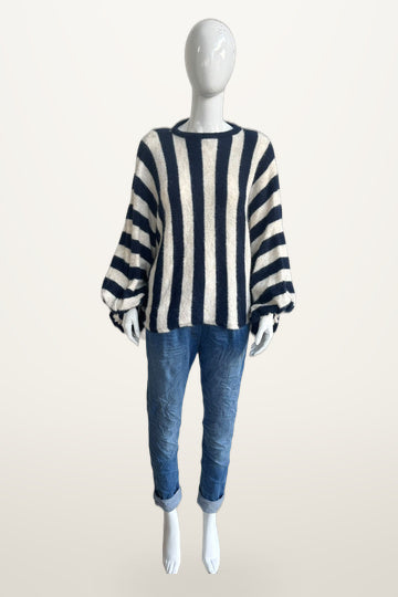Zetaotto Balloon Sleeve Stripe Jumper