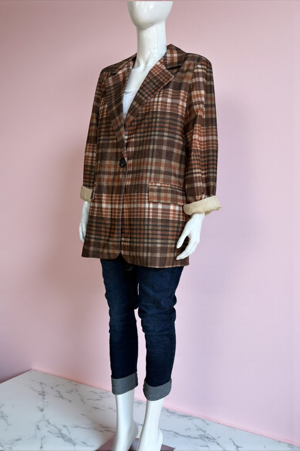 Zetaotto Plaid Corduroy Blazer