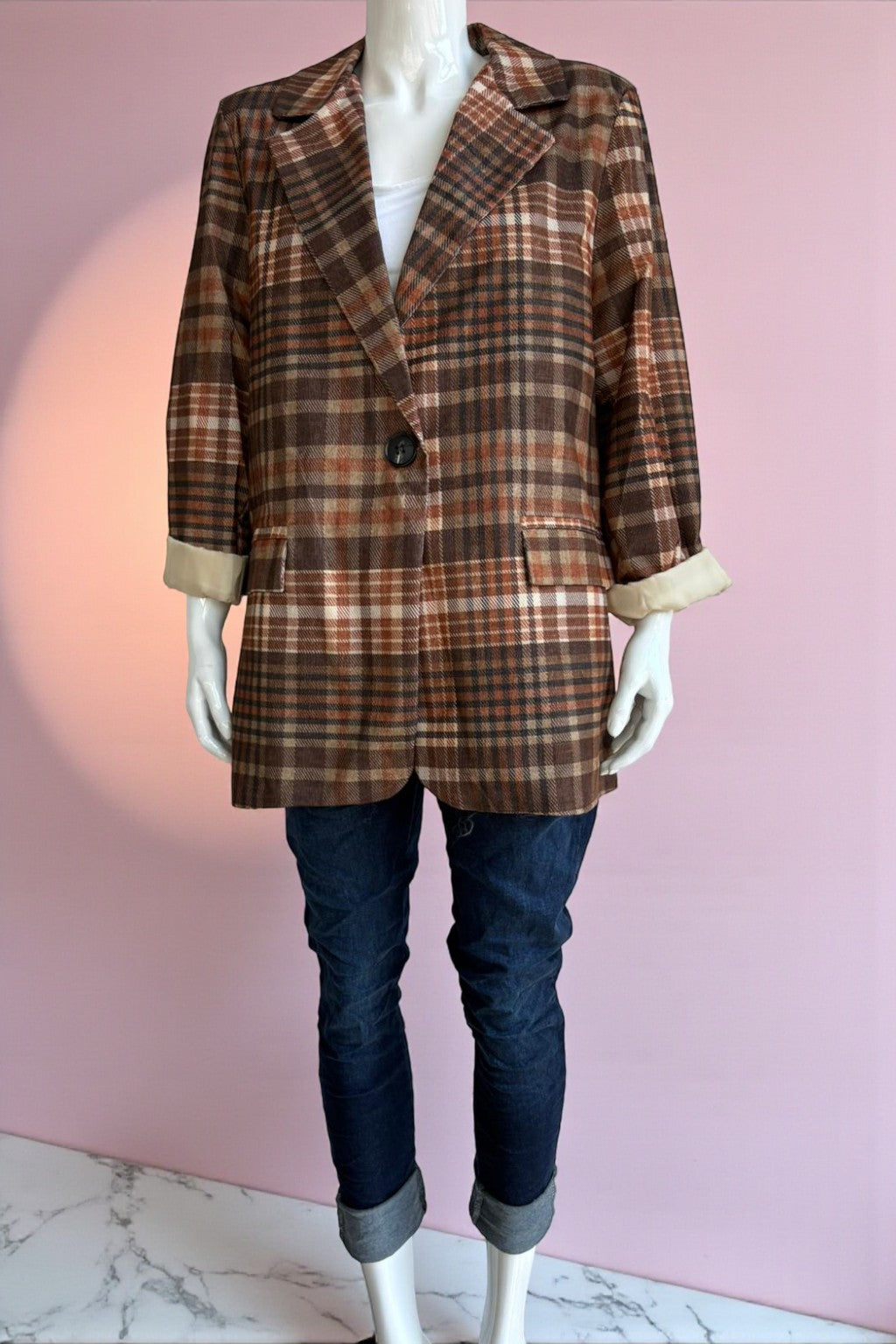 Zetaotto Plaid Corduroy Blazer