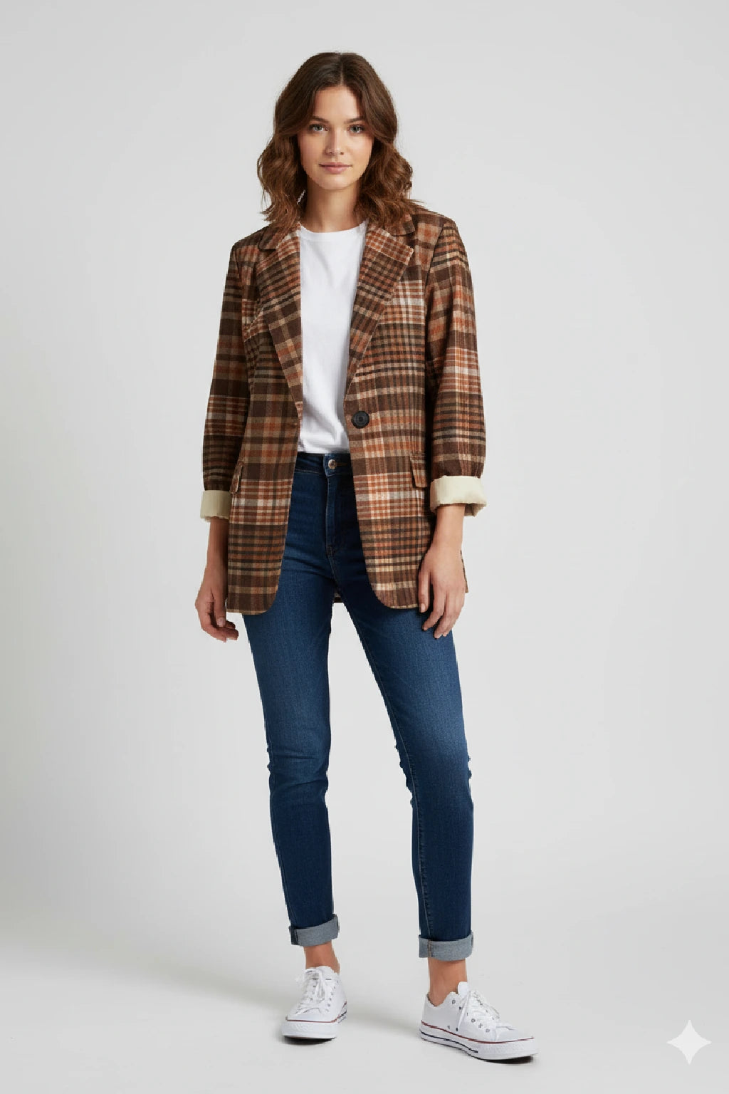 Zetaotto Plaid Corduroy Blazer