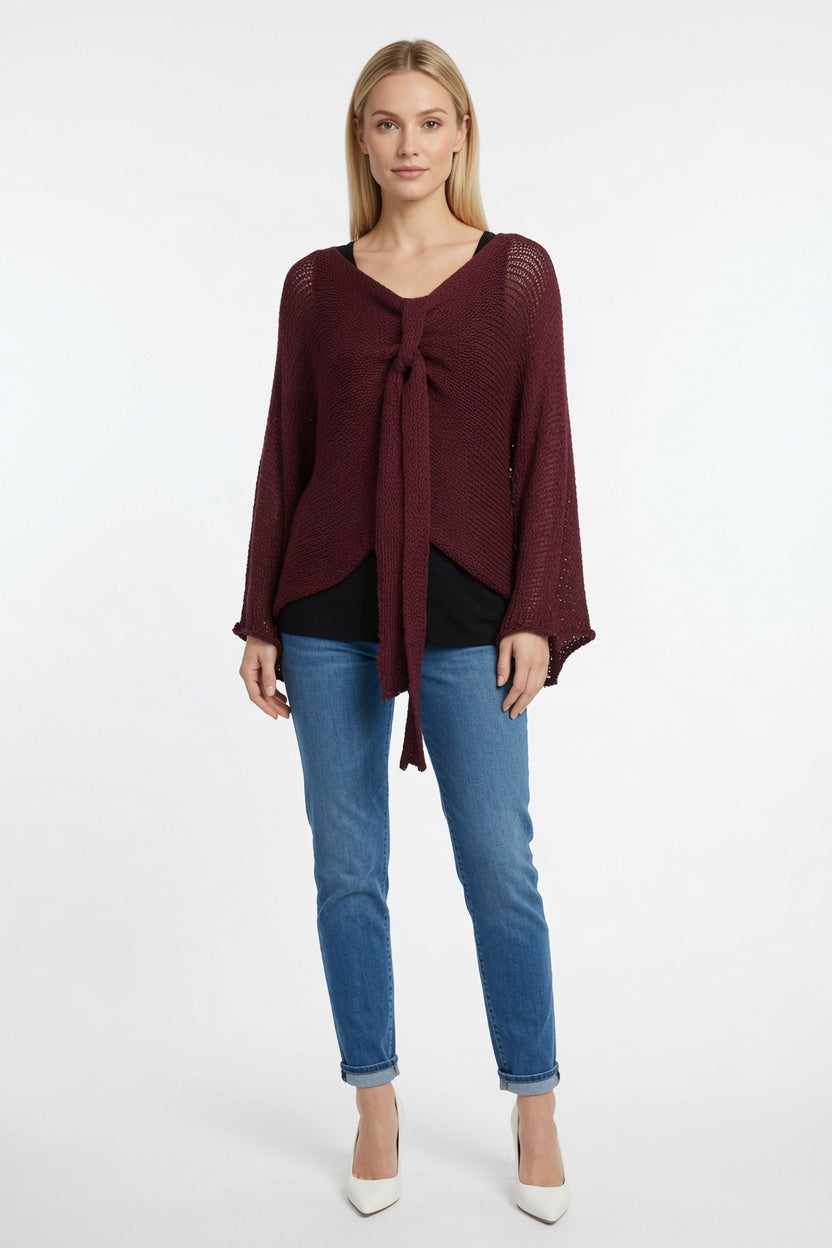 Tie Ruched Cotton Knit Top