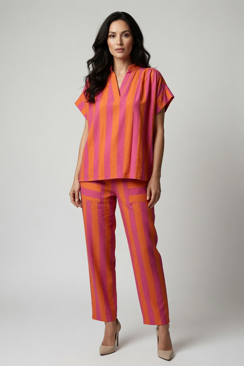 Stripe V Neck Short Sleeve Top