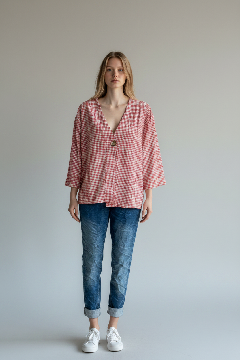 Gingham One Button Jacket