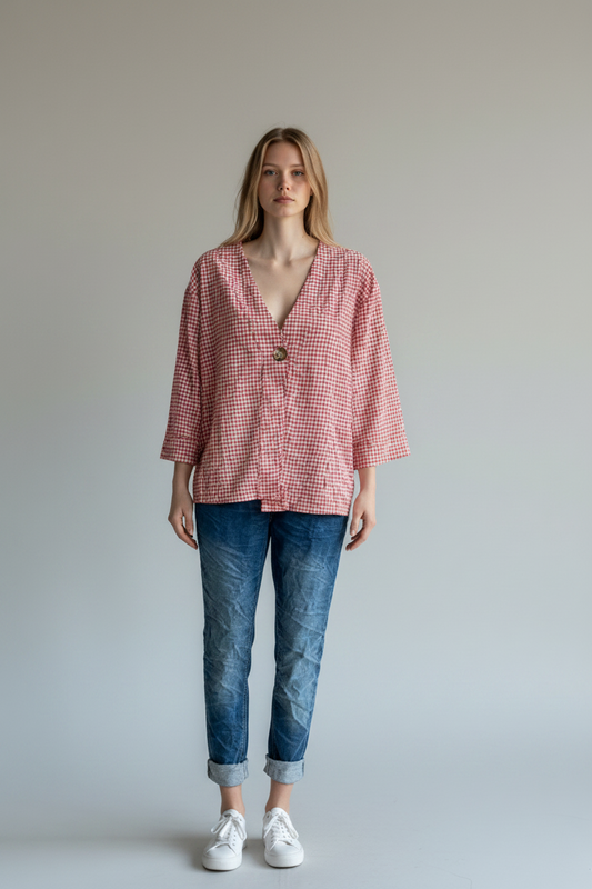 Gingham One Button Jacket