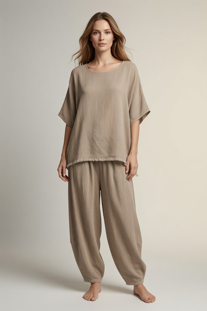 Linen Frey Hem Batwing Top