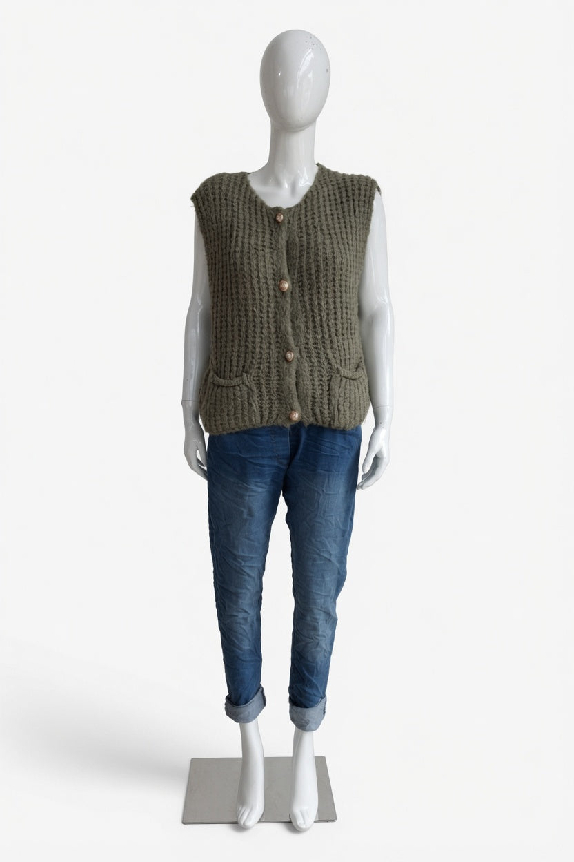 Ladies Sleeveless Cardigan Gilet with Pockets