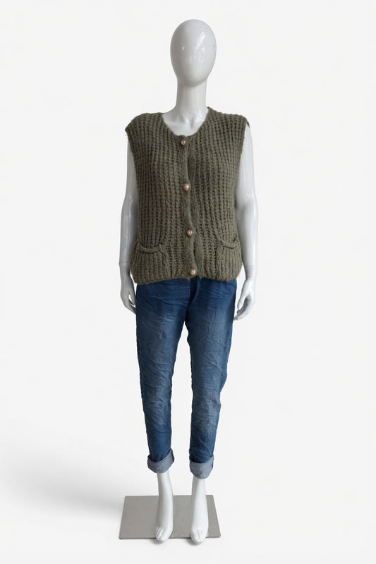 Ladies Sleeveless Cardigan Gilet with Pockets