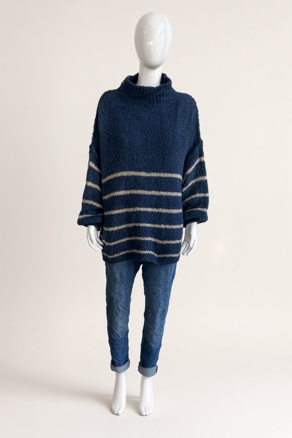 Wool Stripe Balloon Sleeve Jumper