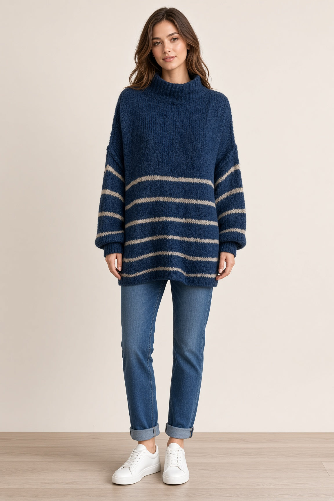 Wool Stripe Balloon Sleeve Jumper