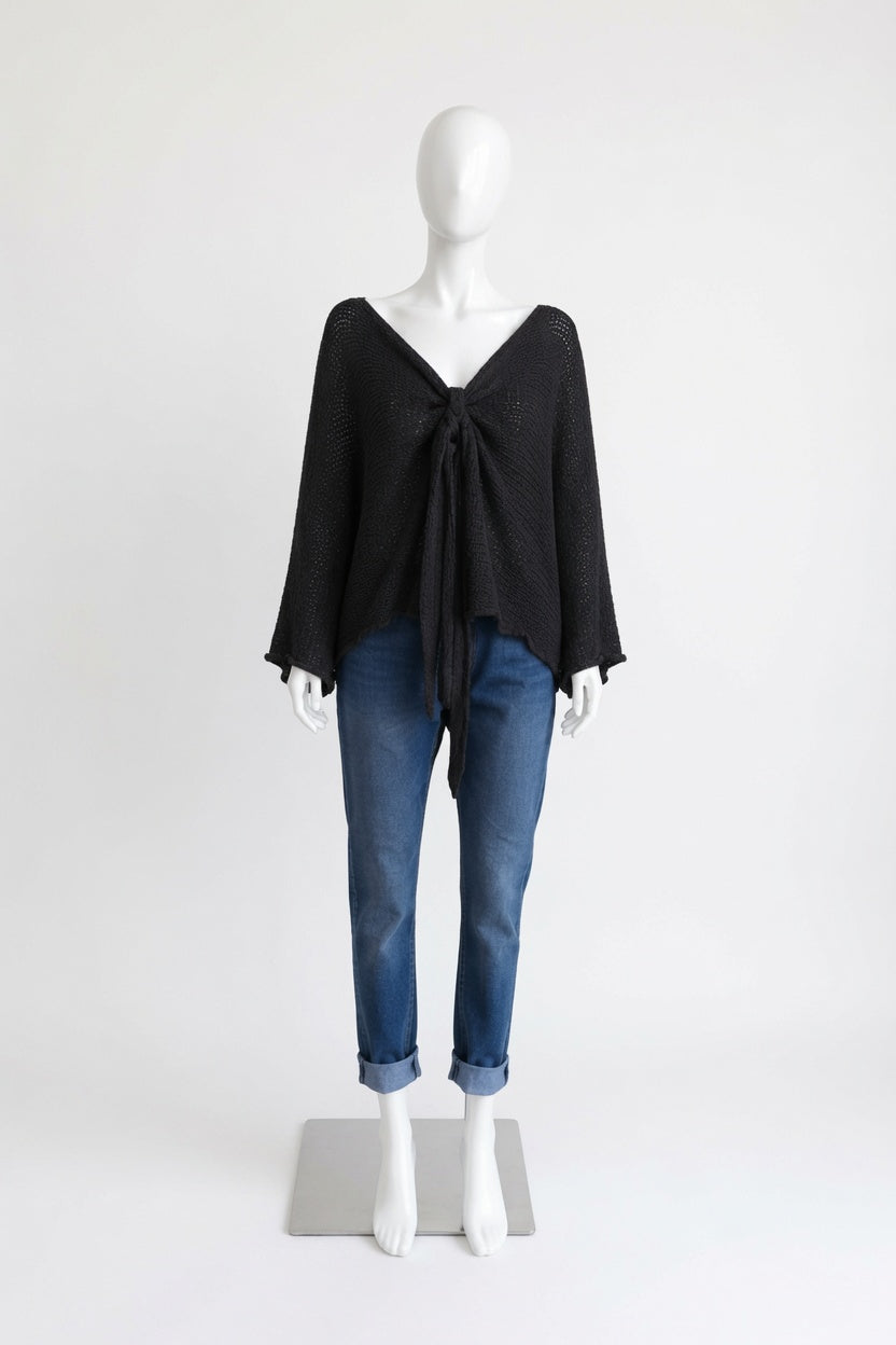 Tie Ruched Cotton Knit Top