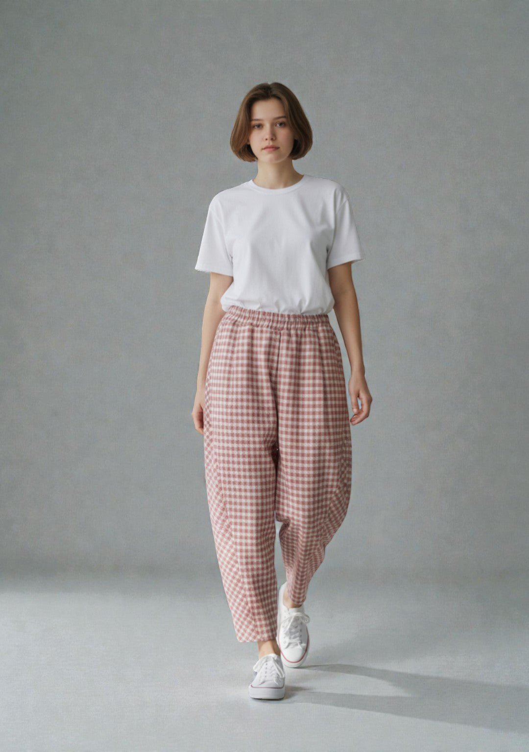 Made in Italy Gingham barrel Leg Plaid Pant