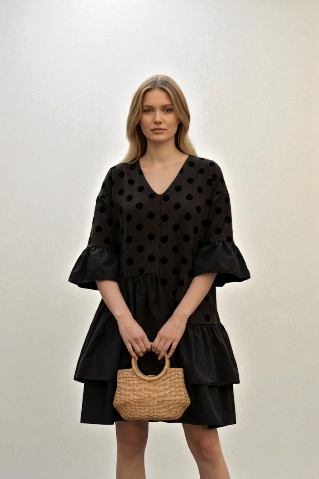 Made in Italy V Neck Pattern Dress Partywear