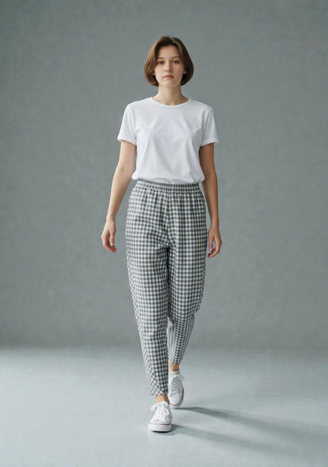 Made in Italy Gingham barrel Leg Plaid Pant