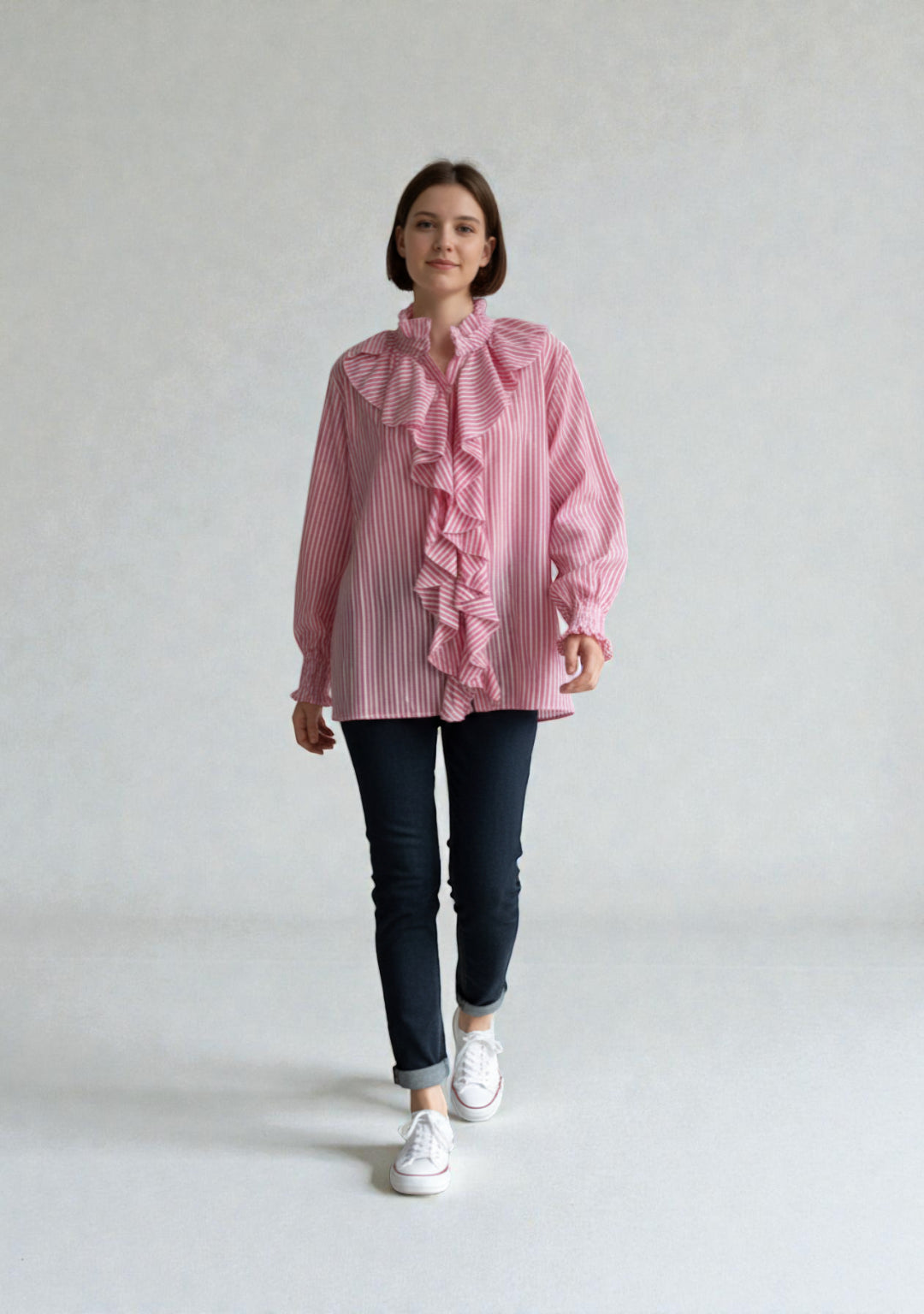 Made in Italy Stripe Frill Blouse Lagenlook