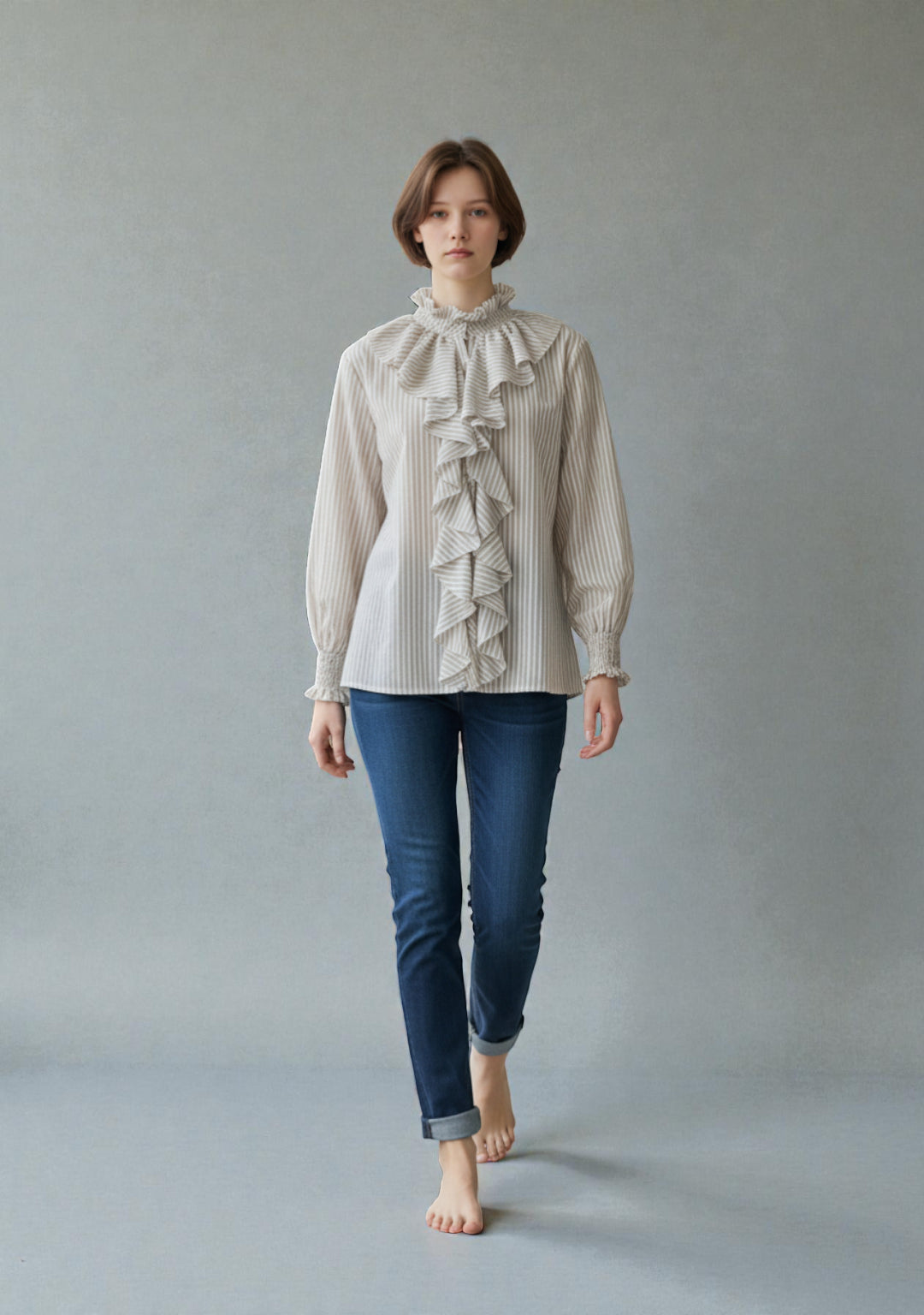 Made in Italy Stripe Frill Blouse Lagenlook