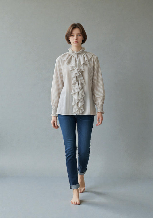 Made in Italy Stripe Frill Blouse Lagenlook