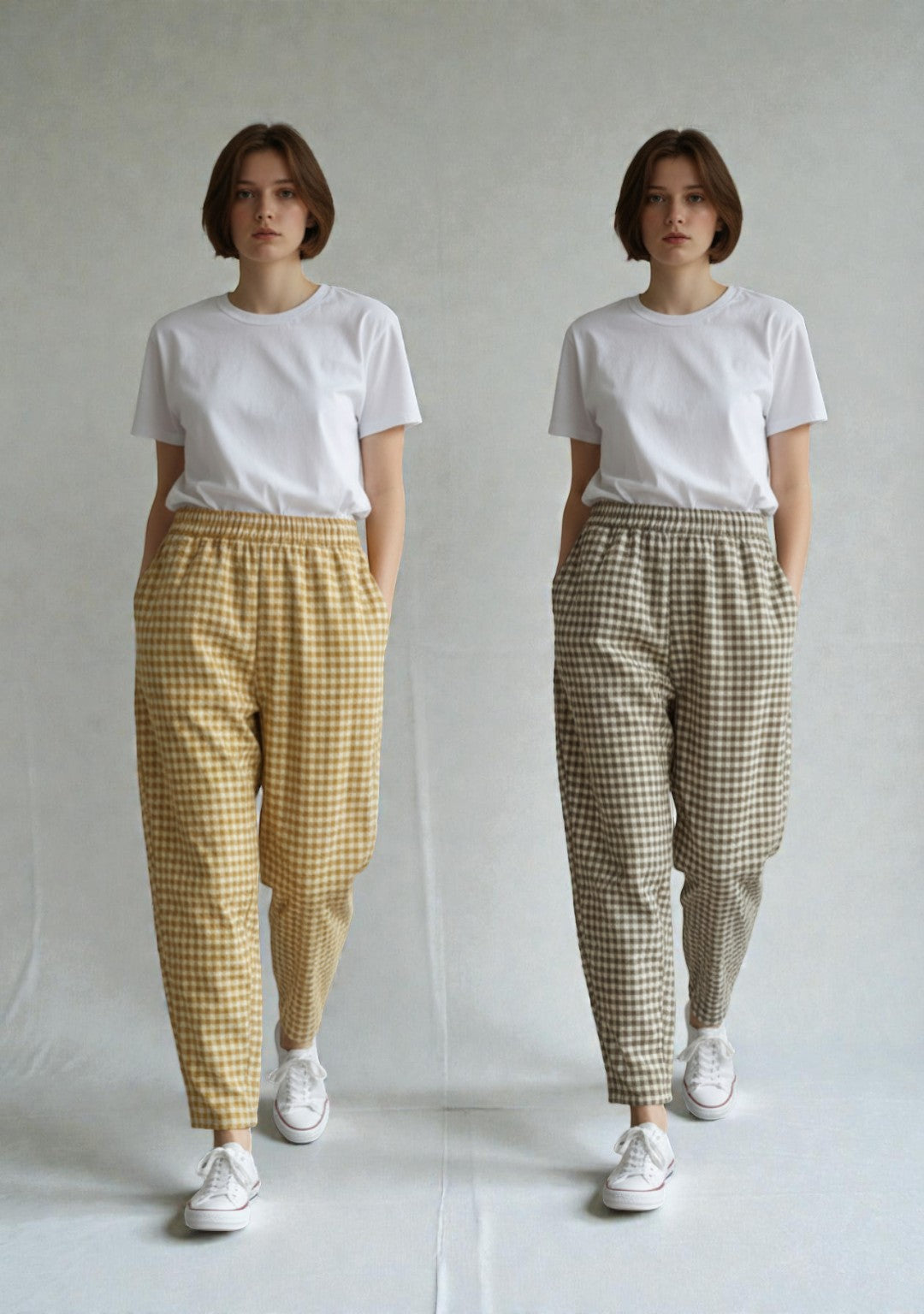 Made in Italy Gingham barrel Leg Plaid Pant