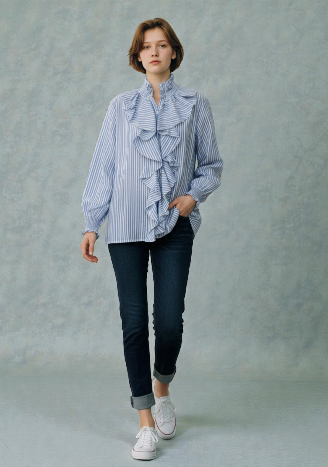 Made in Italy Stripe Frill Blouse Lagenlook
