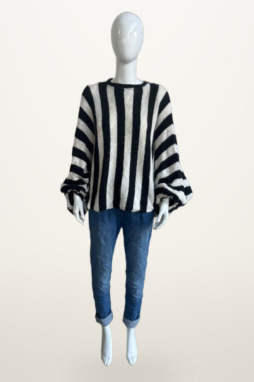 Zetaotto Balloon Sleeve Stripe Jumper