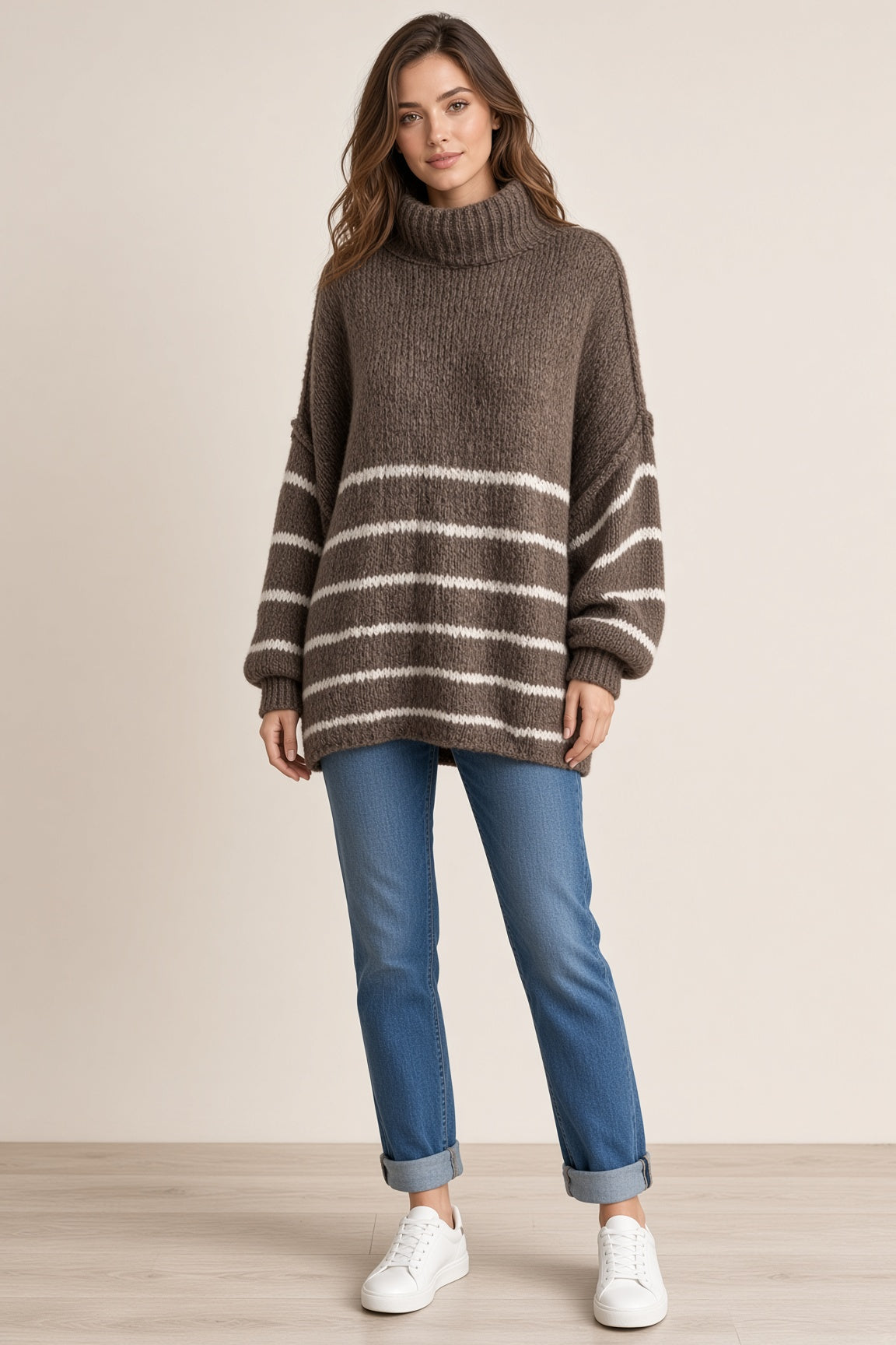 Wool Stripe Balloon Sleeve Jumper