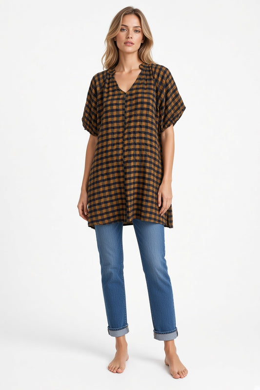 Gingham Puffball sleeve Swing Dress