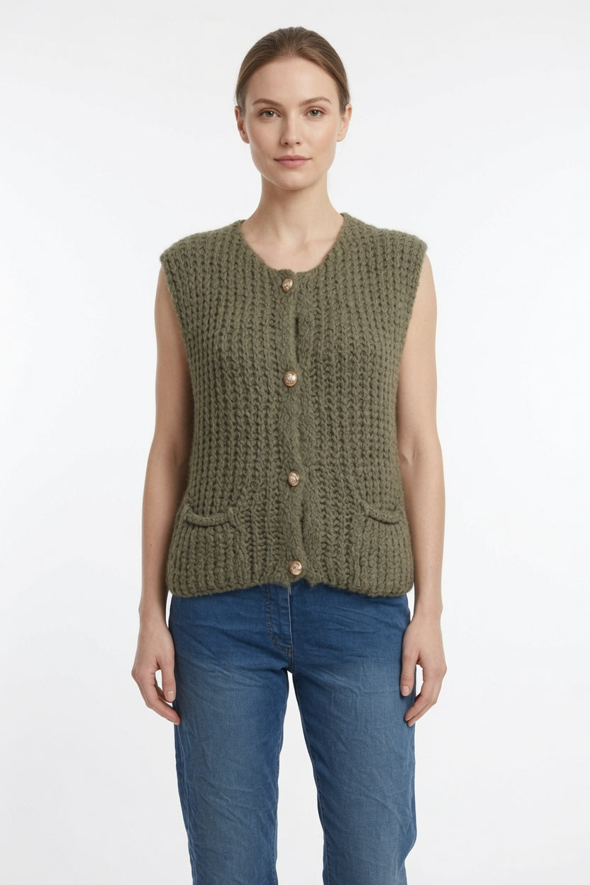 Ladies Sleeveless Cardigan Gilet with Pockets