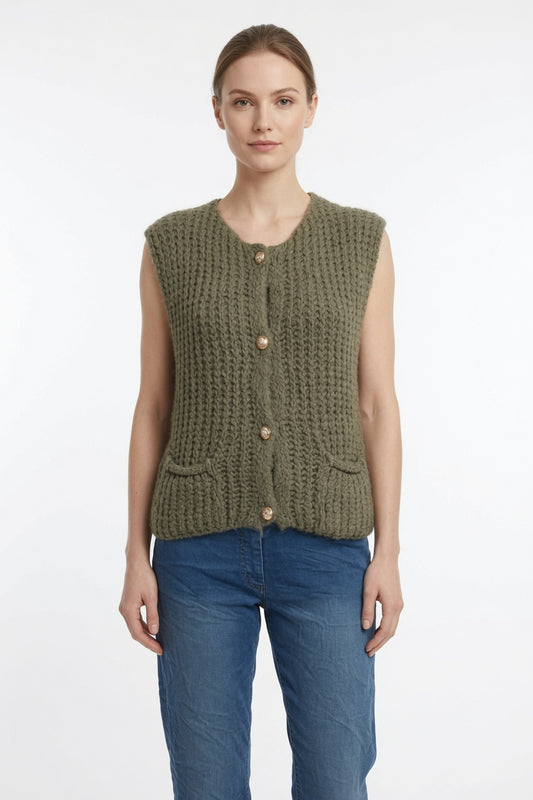 Ladies Sleeveless Cardigan Gilet with Pockets