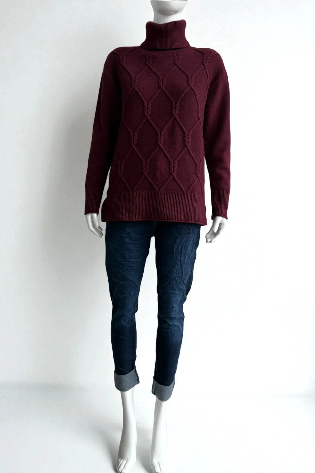 Women's Diamond Knit Polo Neck Jumper