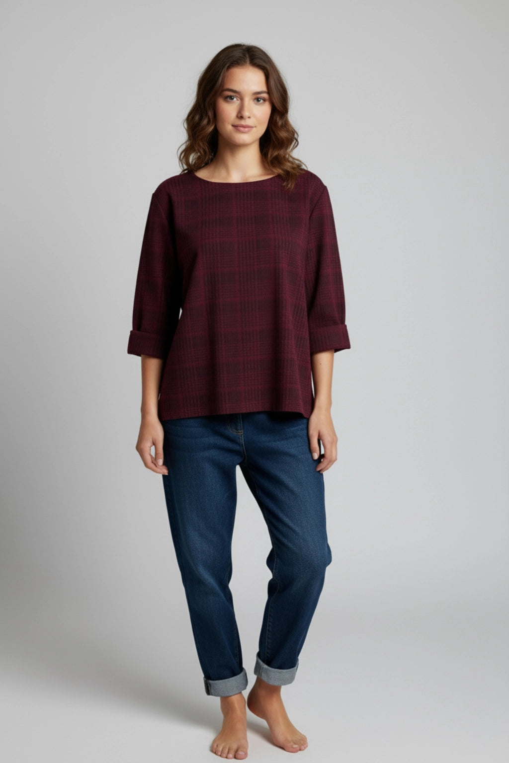 Women's  Plaid 3/4 Sleeve Top
