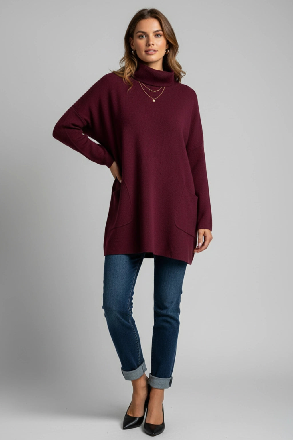 Made in Italy Polo Neck Split Hem Jumper