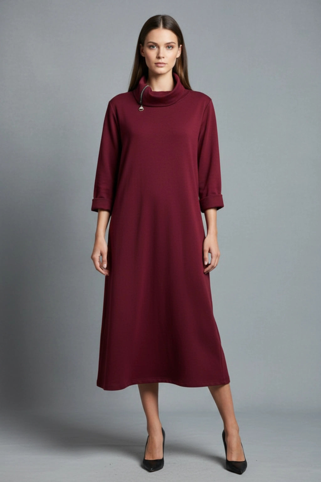 Made in Italy Long Relaxed-Fit Cowl Neck Dress