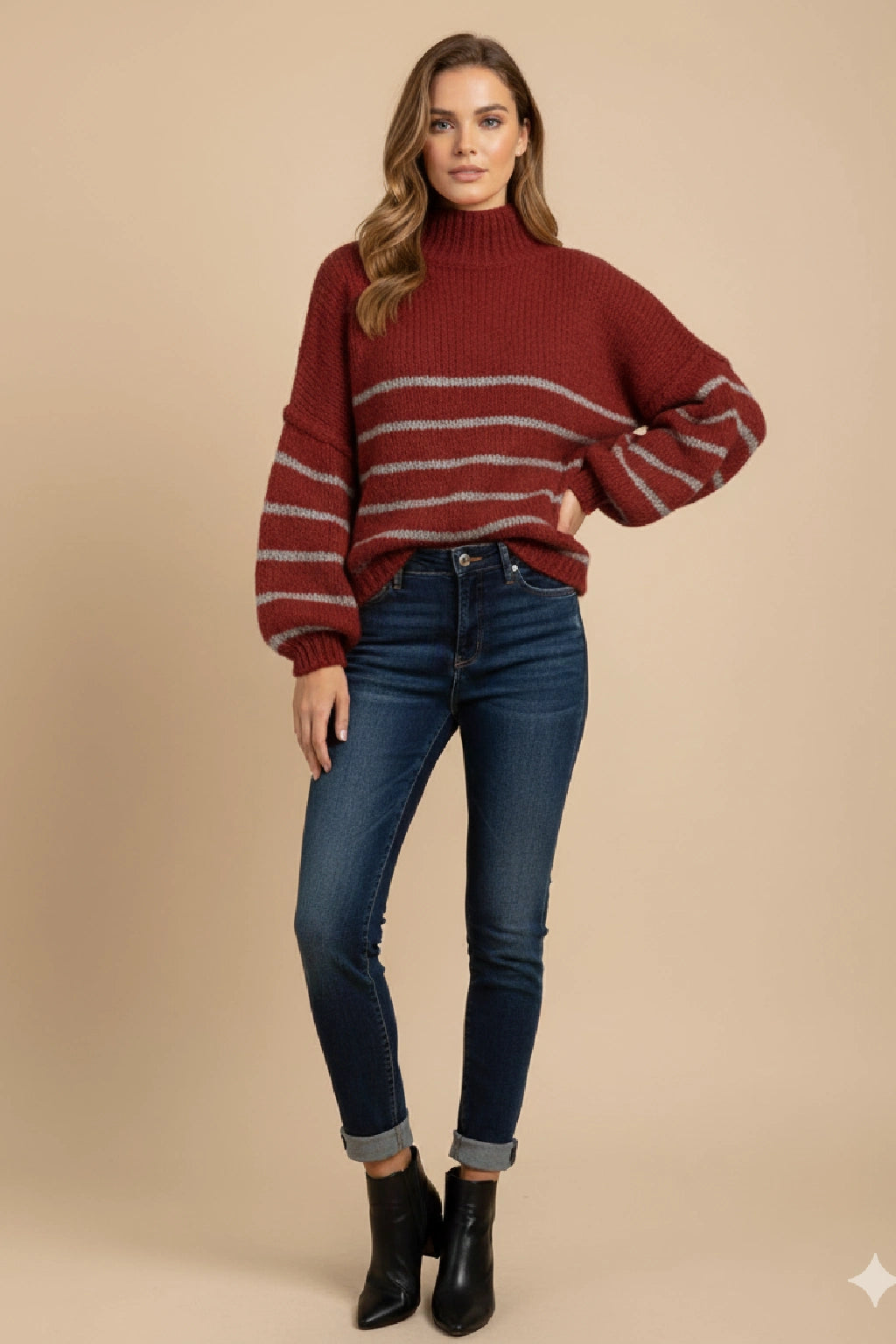 Wool Stripe Balloon Sleeve Jumper