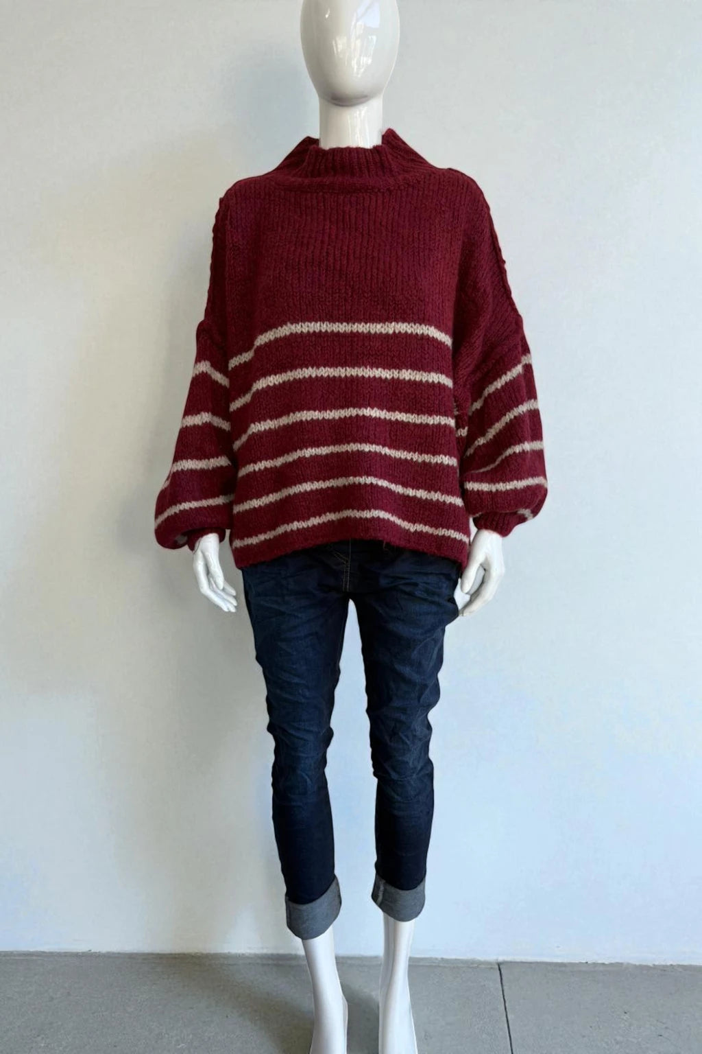 Wool Stripe Balloon Sleeve Jumper