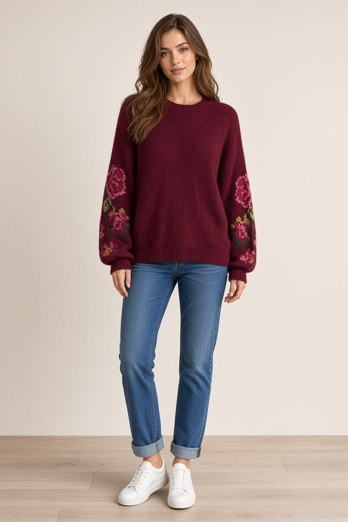Zetaotto Embroided Sleeve Jumper