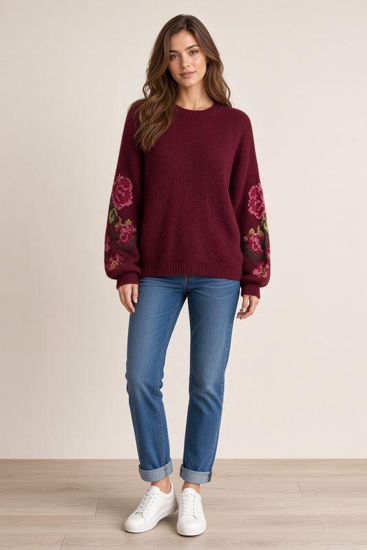 Zetaotto Embroided Sleeve Jumper