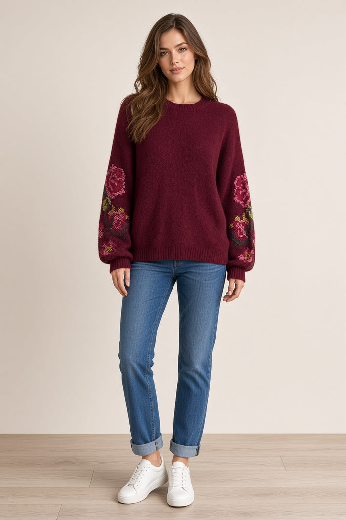 Zetaotto Embroided Sleeve Jumper