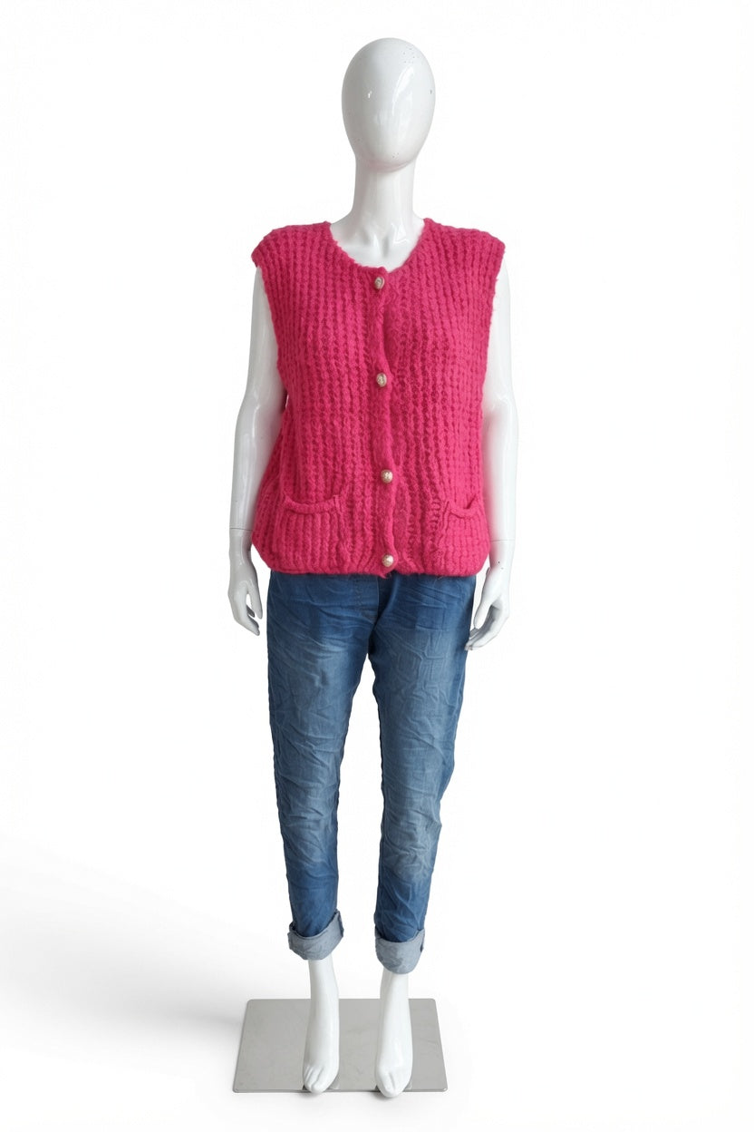 Ladies Sleeveless Cardigan Gilet with Pockets