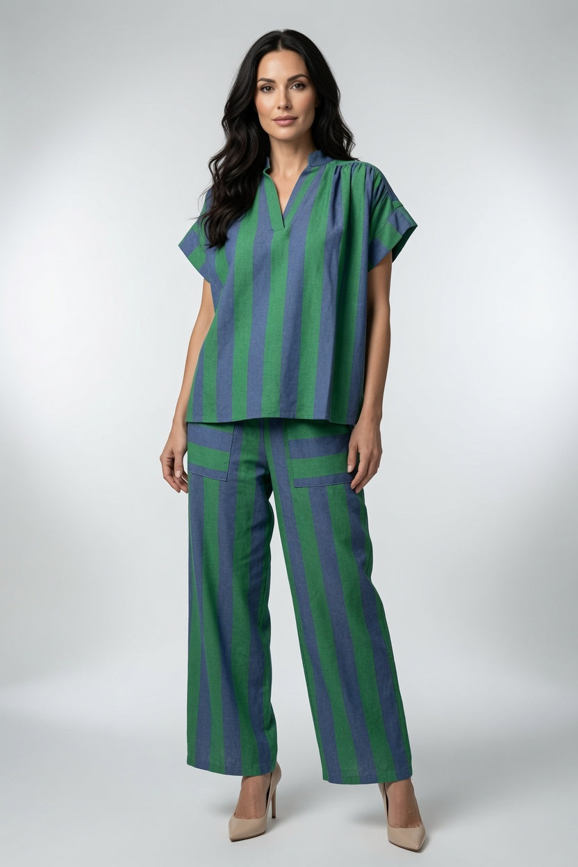 Stripe V Neck Short Sleeve Top